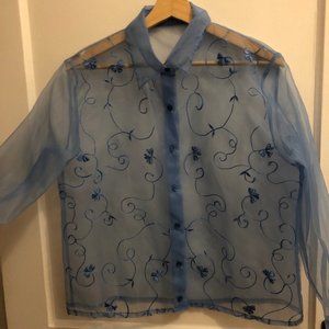 Sheer Blue top with embroidery (M-L)